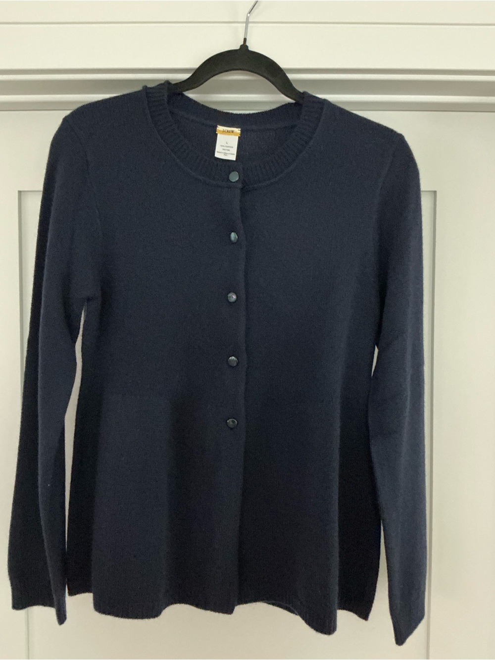 J. Crew Cashmere Classic Navy Crewneck Button Cardigan Sweater -Size Large